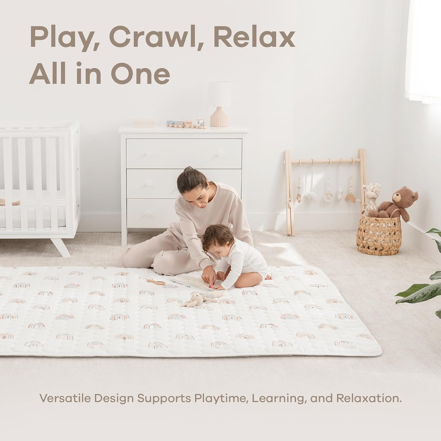 Comfy Cubs Rectangle Kids Play Mat - Large 60 x 96 inches Soft Quilted Baby Floor Mat with Non-Slip
