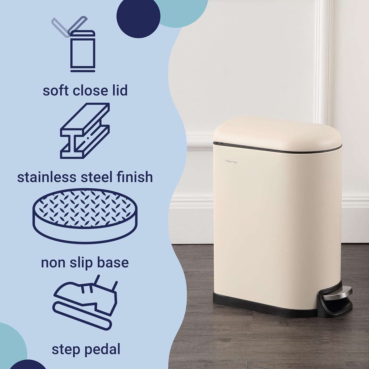 happimess HPM1009F Roland Mini 2.6-Gallon Step-Open Trash Can, Limestone Beige,with Soft-Close Lid