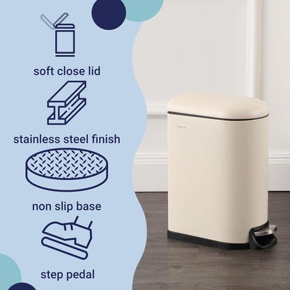 happimess HPM1009F Roland Mini 2.6-Gallon Step-Open Trash Can, Limestone Beige,with Soft-Close Lid