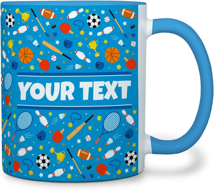 Personalized Mug for Kids - Sports - Custom Name/Text, Ceramic Hot Chocolate/Cocoa/Coffee Cup for