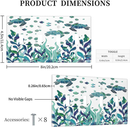 Light Switch Covers Vibrant Turtle Seagrass Watercolor Painting Quad Toggle Electrical Faceplate 4