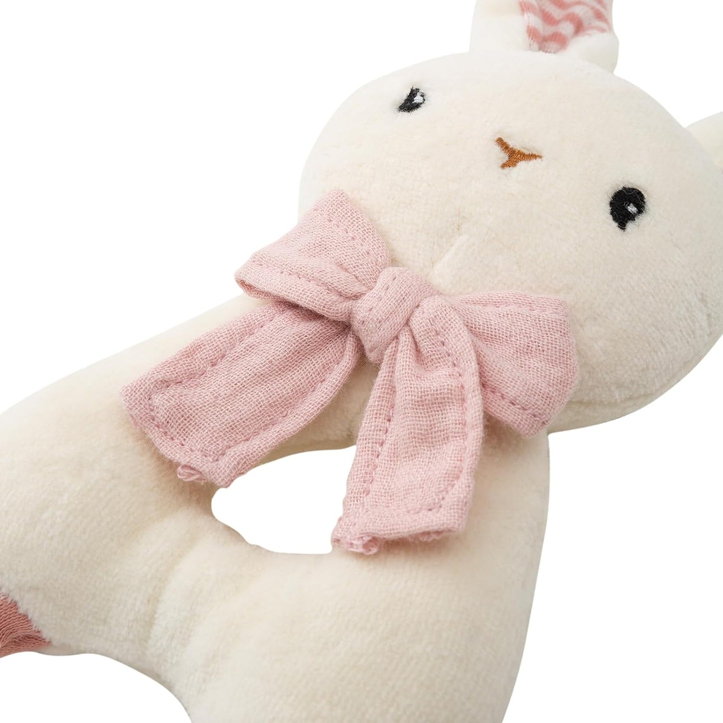 Organic Cotton Stuffed Animal Rattle Baby Toys, Plush Bunny Cuddle Cloth and Hand Grip Ring Rattles