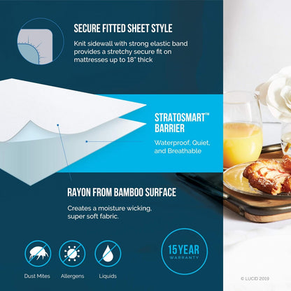 LUCID Premium Rayon from Bamboo Jersey Mattress Protector | Full Size Waterproof Mattress Protector
