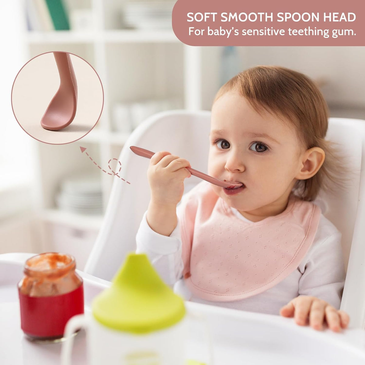 Silicone Baby Feeding Spoons, Training Spoon Self-feeding, First Stage Infant Soft-Tip Easy on