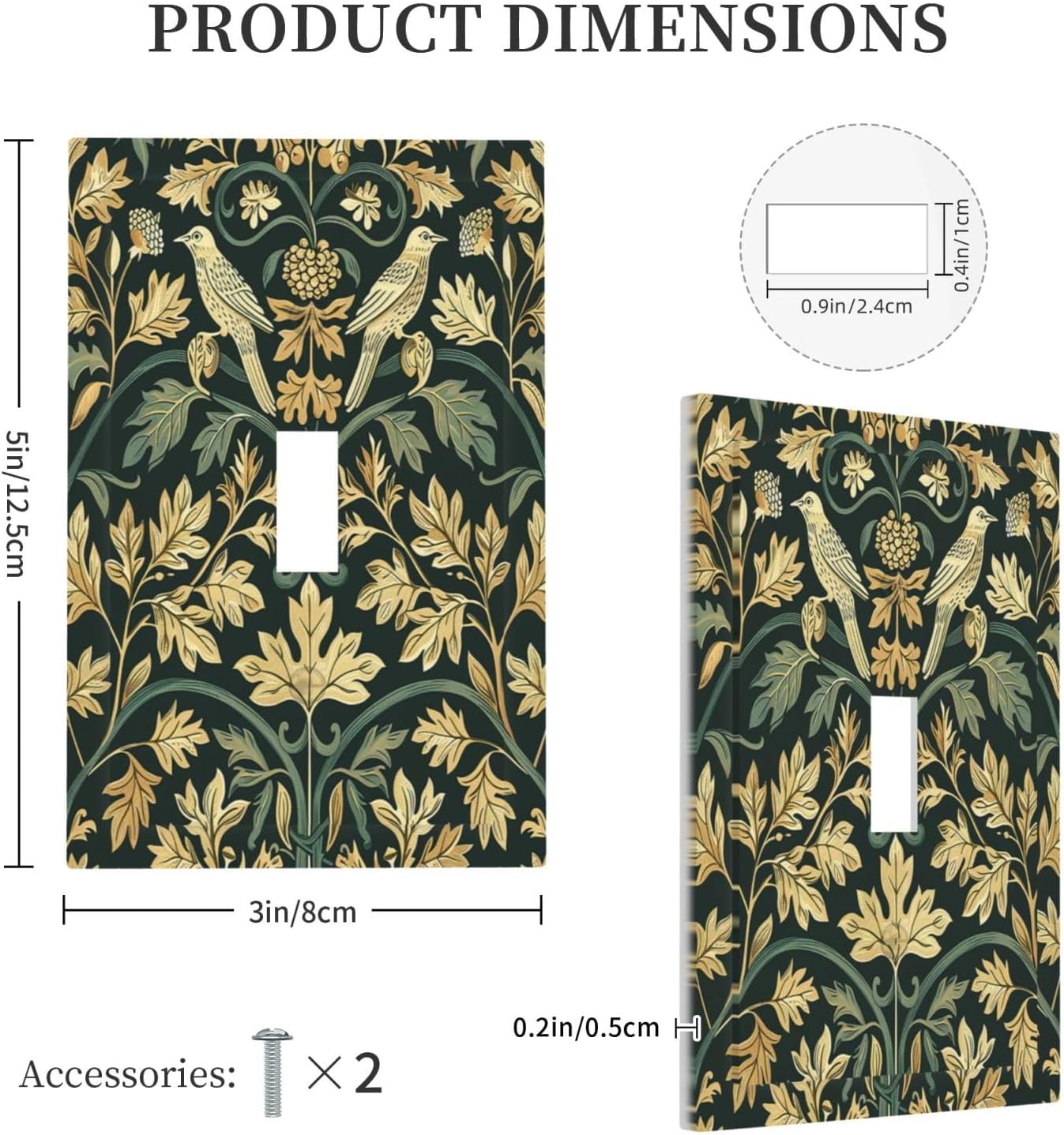 Decorative Light Switch Cover William Morris Vintage Botanical Birds Golden Green Leaves 1 Gang