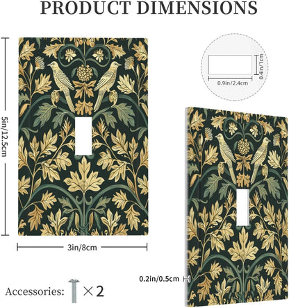 Decorative Light Switch Cover William Morris Vintage Botanical Birds Golden Green Leaves 1 Gang