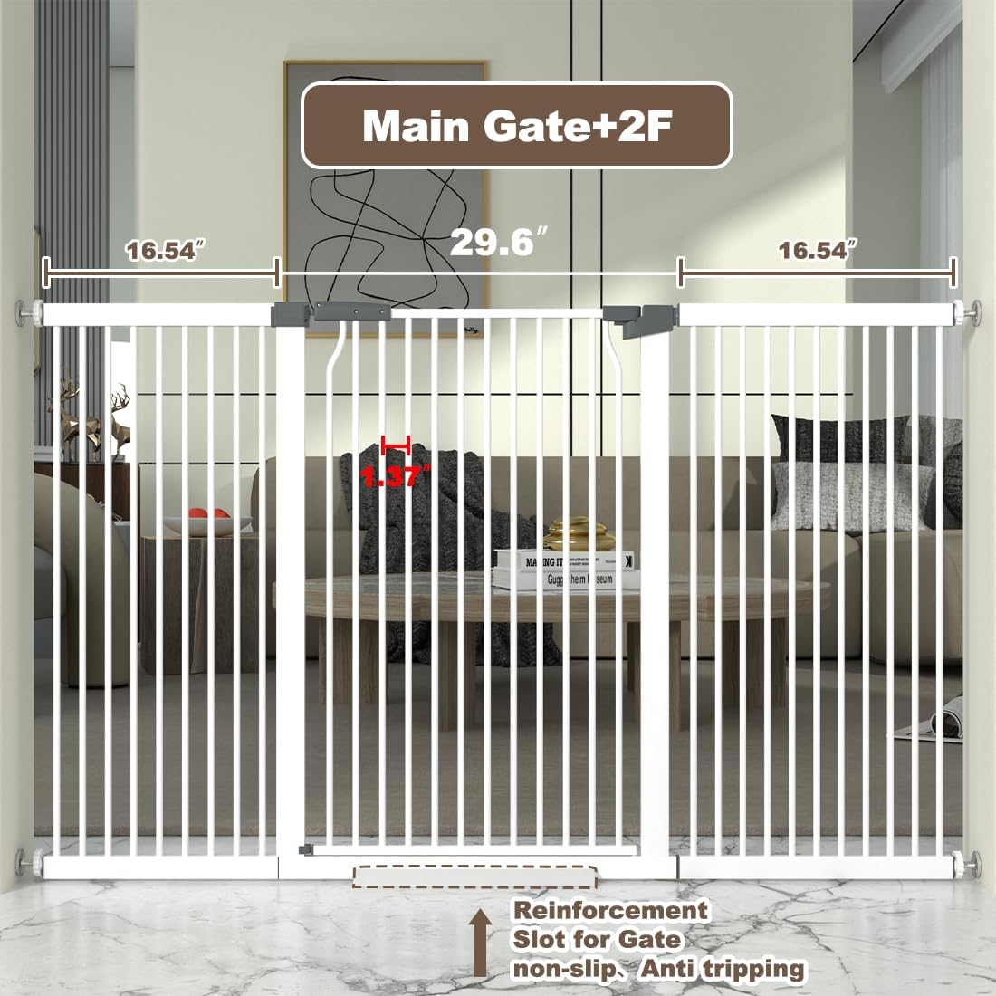 41" Extra Tall and Wide Baby Gate, 63-65.7'' Wide Pet Cat Gate for Doorway, Extra Wide Pressure