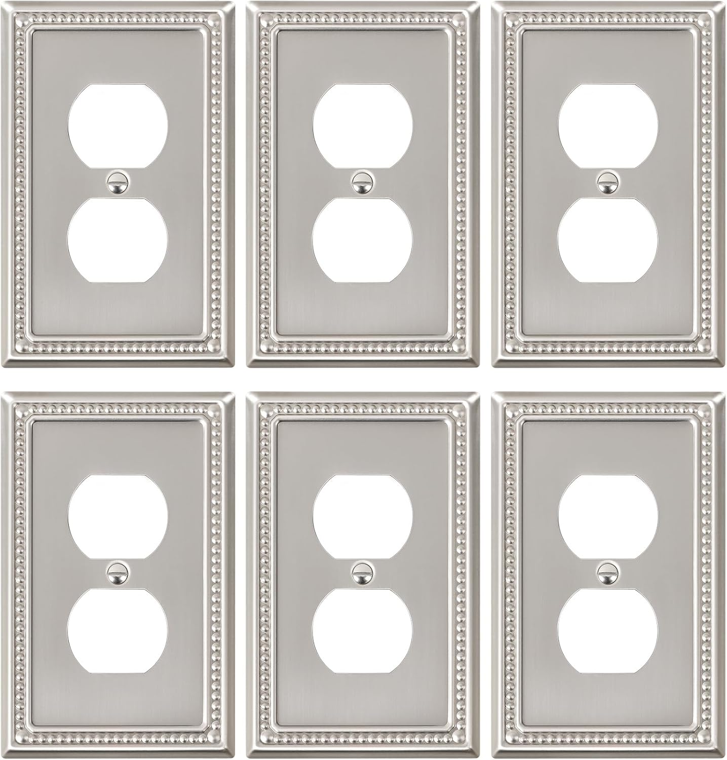 6-Pack Duplex Outlet Cover Plate, Metal Wall Plates for Electrical Outlets, Brushed Nickel 1 Gang