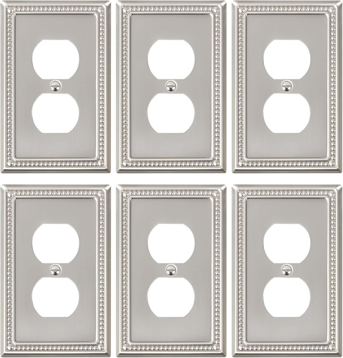 6-Pack Duplex Outlet Cover Plate, Metal Wall Plates for Electrical Outlets, Brushed Nickel 1 Gang