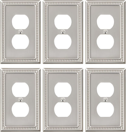 6-Pack Duplex Outlet Cover Plate, Metal Wall Plates for Electrical Outlets, Brushed Nickel 1 Gang
