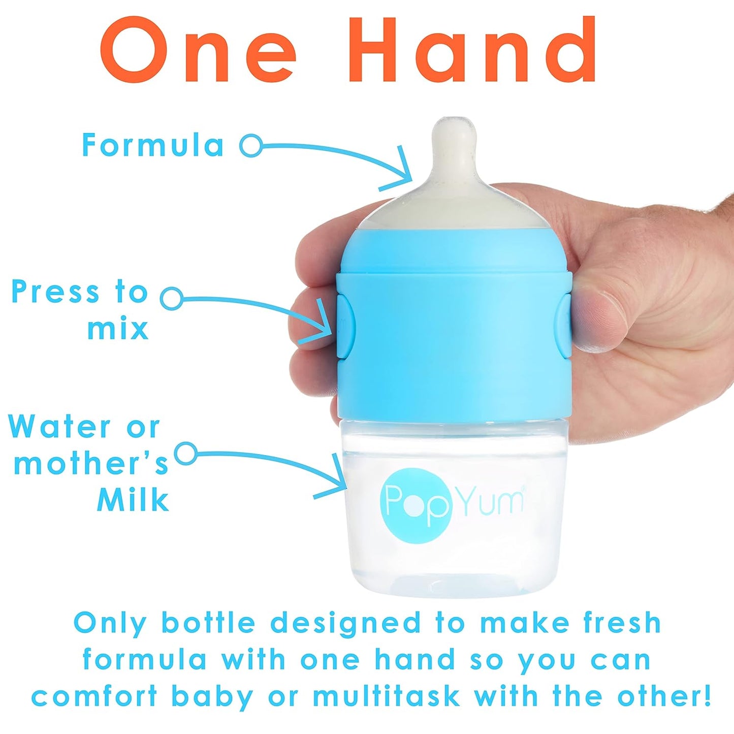 PopYum 5 oz Blue Anti-Colic Formula Making/Mixing/Dispenser Baby Bottles, 3-Pack with #1 Slow Flow