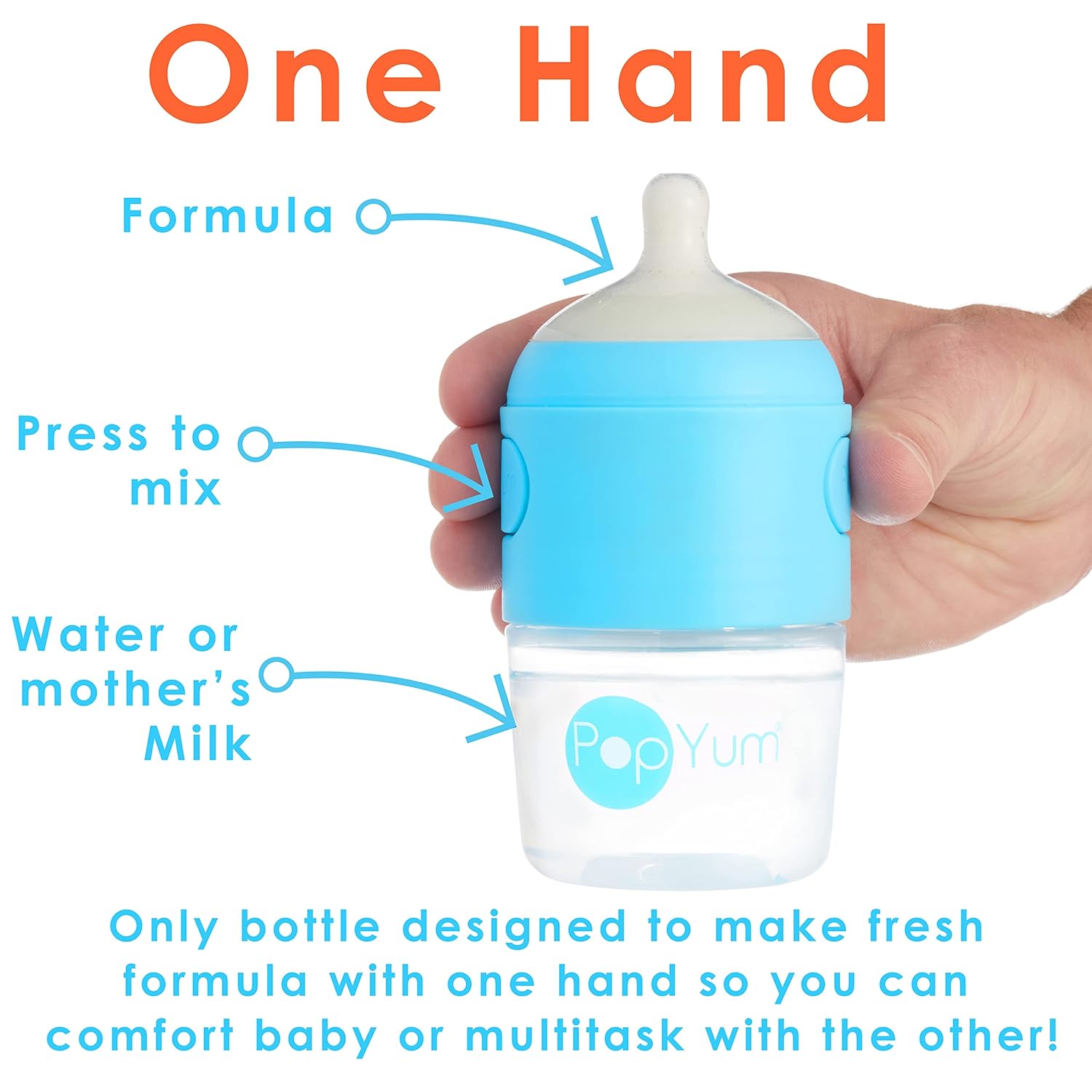 PopYum 5 oz Blue Anti-Colic Formula Making/Mixing/Dispenser Baby Bottles, 3-Pack with #1 Slow Flow