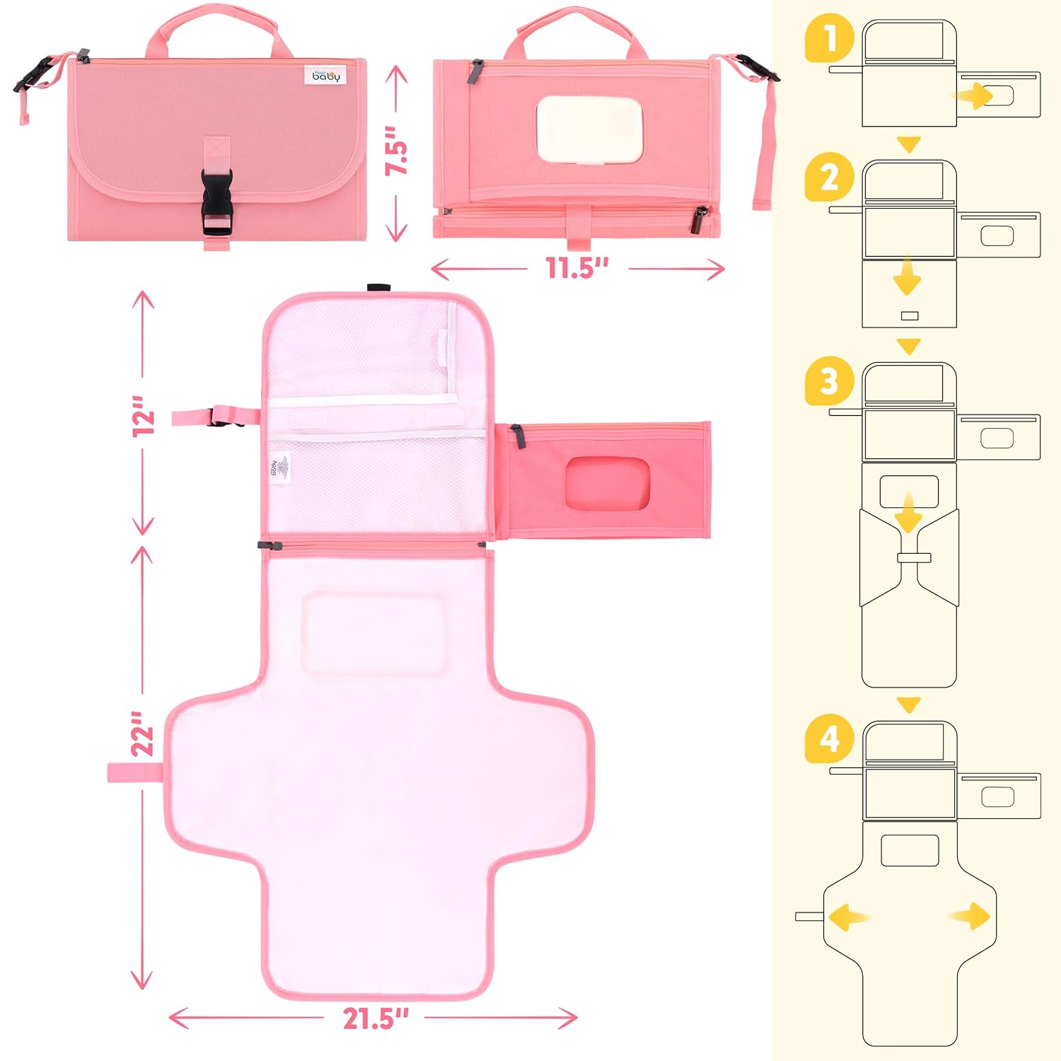 Kopi Baby Portable Diaper Changing Pad - Baby Diaper Changer Travel Bag with Wipes Pocket, Smart