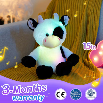 Glow Guards 15'' Light up Music Cow Stuffed Animals Glowing Singing Soft Plush Toy with Lullaby