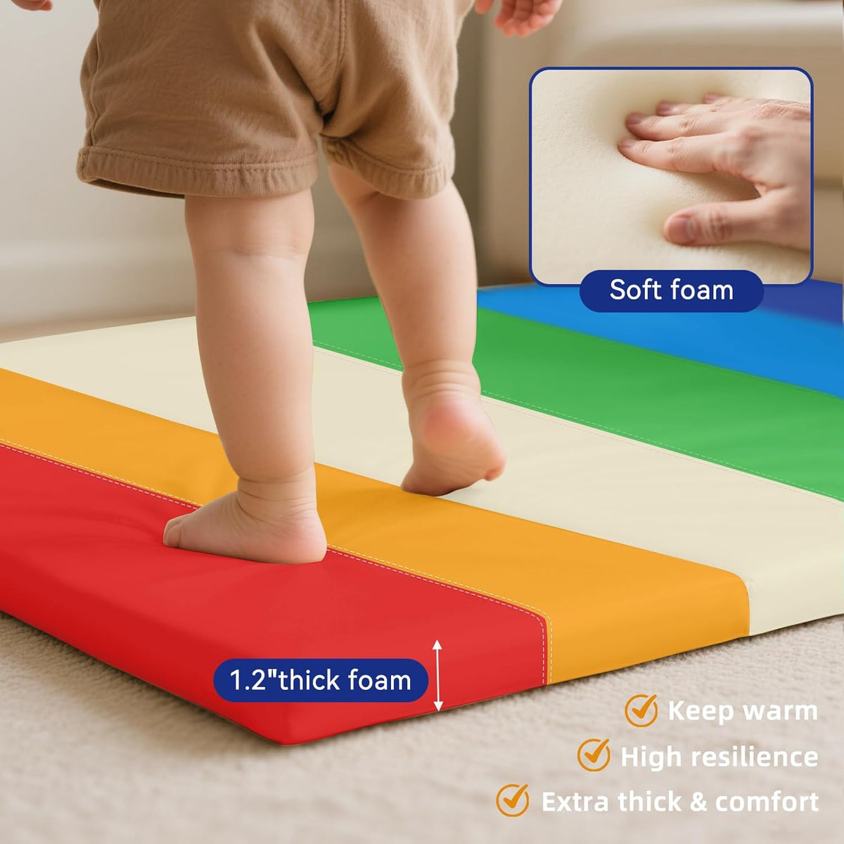 Foam Baby Play Mat: PU Leather Waterproof Kids Playmat - Trifold Floor Mat - Large Play Mat for