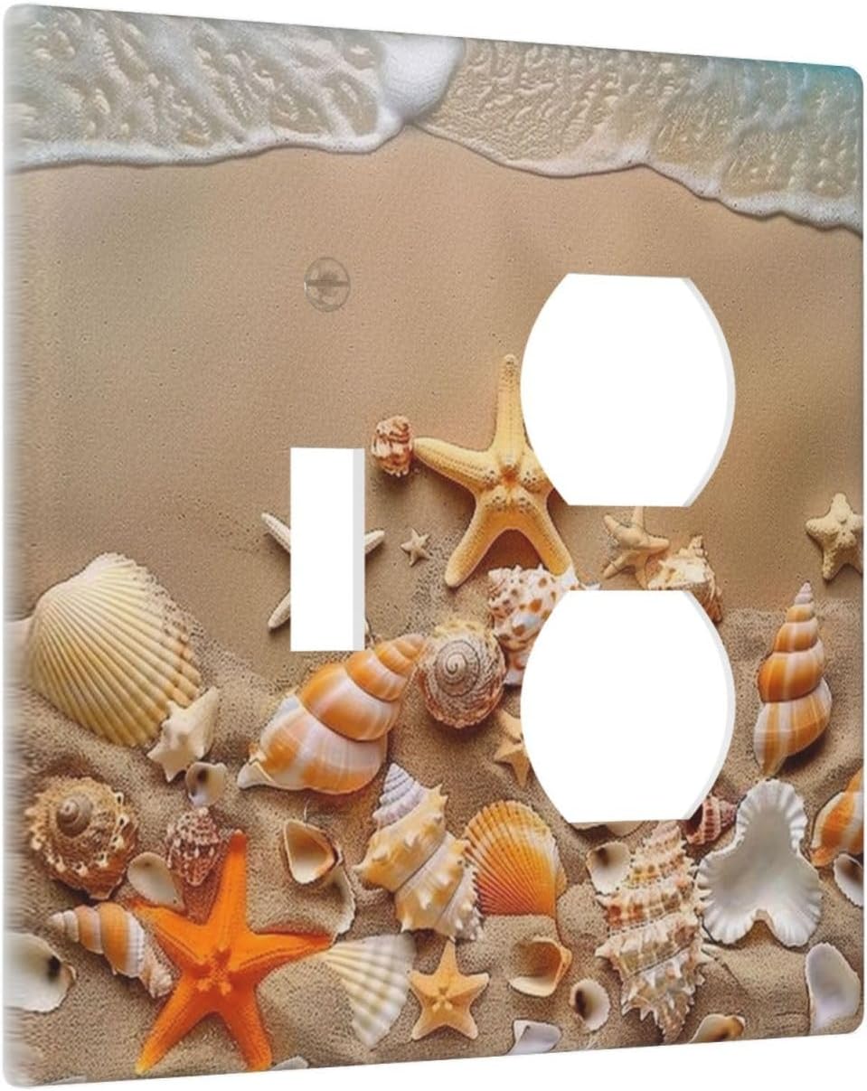 Decorative Outlet Covers Beachy Sea Ocean Seashell Starfish 2 Gang Wall Plate Cover Single Toggle