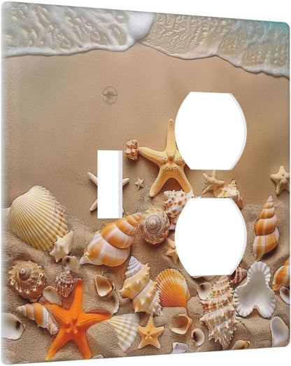 Decorative Outlet Covers Beachy Sea Ocean Seashell Starfish 2 Gang Wall Plate Cover Single Toggle