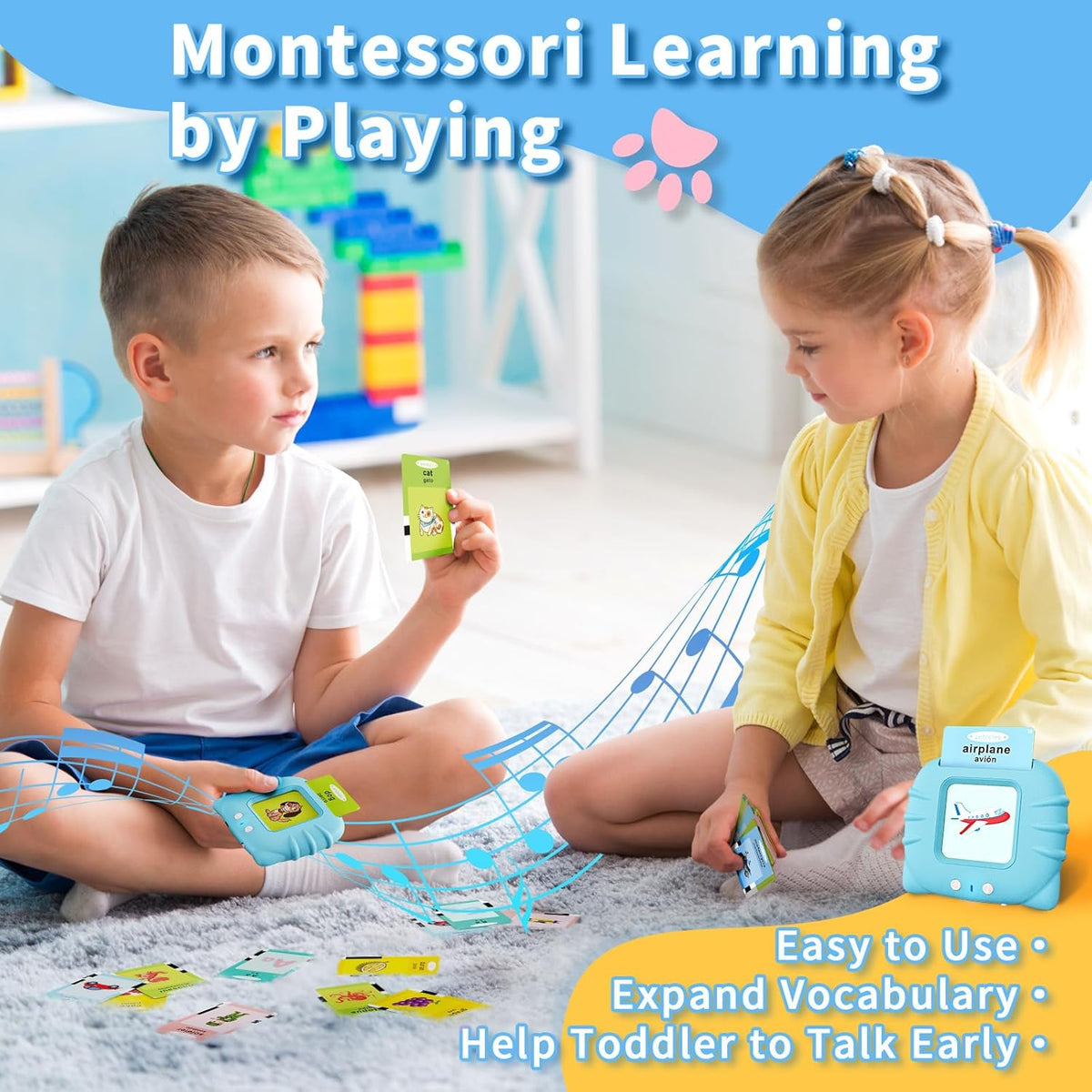 Toddler Toys Bilingual English and Spanish Talking Flash Cards for 1 2 3 4 5 6 Year Old Boys and