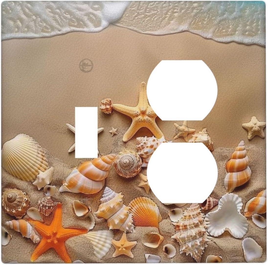 Decorative Outlet Covers Beachy Sea Ocean Seashell Starfish 2 Gang Wall Plate Cover Single Toggle