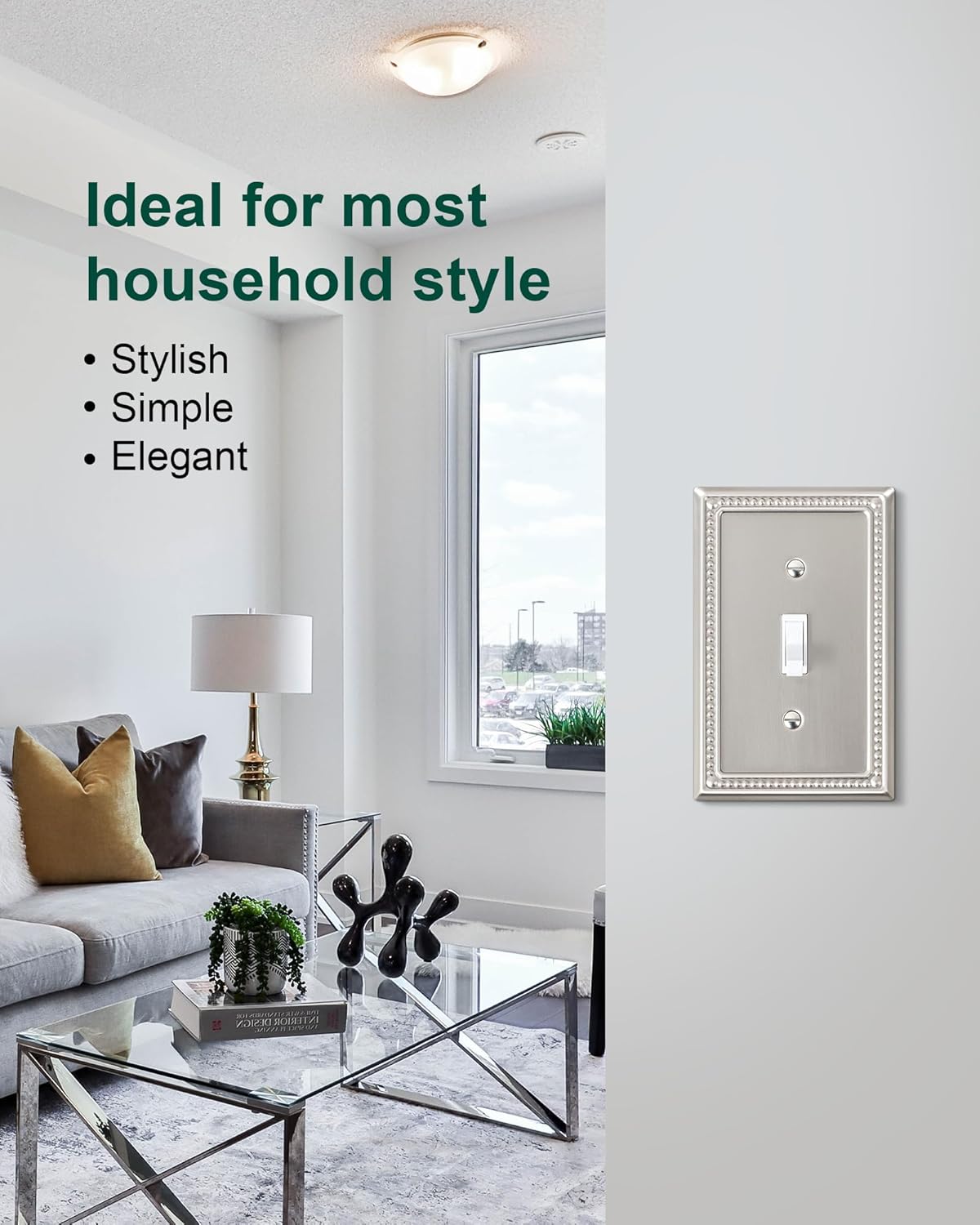 6-Pack Single Toggle Light Switch Cover Plate, Pearls Decorative Switch Plate Covers, Brushed