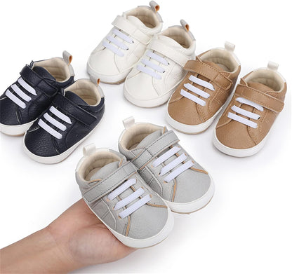SOFMUO Baby Boys Girls High Top Ankle PU Leather Sneakers Soft Rubber Sole Infant Moccasins Newborn