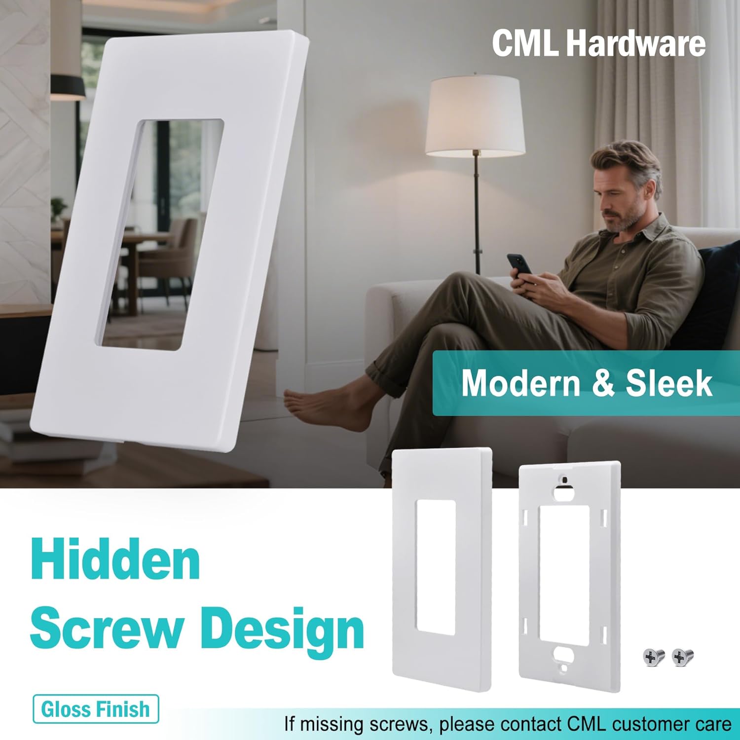 CML Screwless Decorator Wall Plates, 80 Pack 1-Gang Light Switch Covers, Single Decor Receptacle