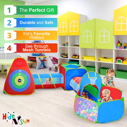 Hide N Side 5pc Kids Ball Pit Tents and Tunnels, Toddler Jungle Gym Play Tent with Play Crawl