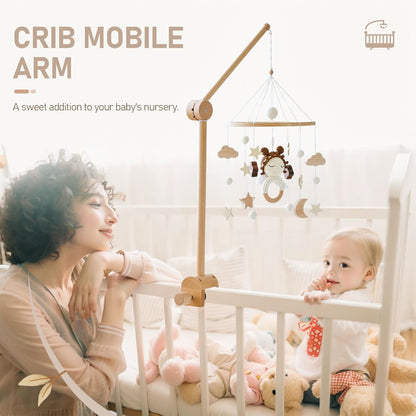 HI BABY MONMENT Crib Mobile Arm - Rotating Baby Mobile Hanger, Natural Beech Wood, Mobile Stand for