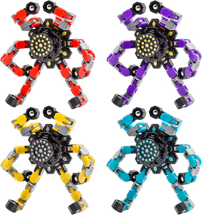 4 PCS Fidget Spinner Sensory Toys,Creative Top Spinning Stress Relief Hand Toy,Transformable Chain