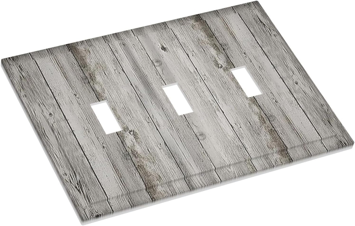 Decorative Switch Plates Farmhouse Rustic Grey Barn Door Wood 3 Gang Wall Plate Triple Toggle Light