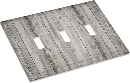 Decorative Switch Plates Farmhouse Rustic Grey Barn Door Wood 3 Gang Wall Plate Triple Toggle Light