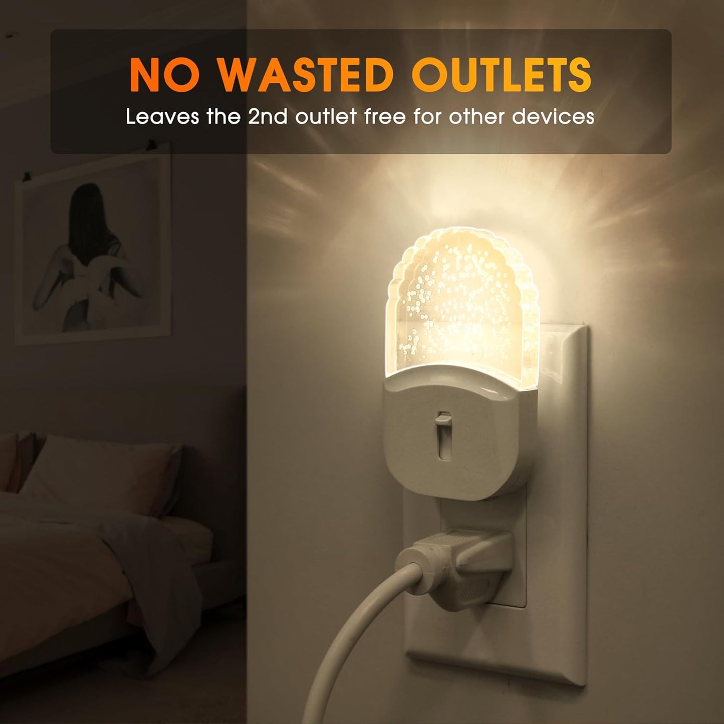 Bubble Night Light Plug in, LED Acrylic Night Light, 2 Pack, Decorative Dimmable Nightlight Dusk to
