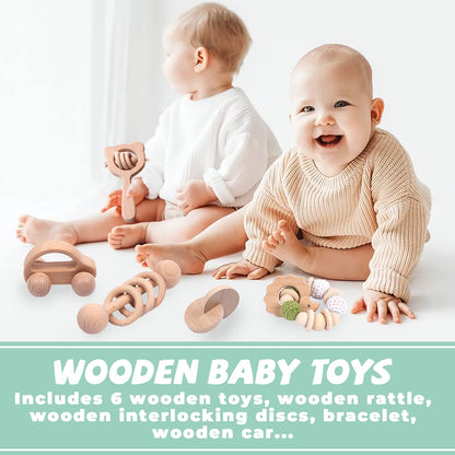 6 Pieces Toy Set- Wooden Baby Toys for Babies 0-6 Months,Wooden Toys for Babies Rattles with
