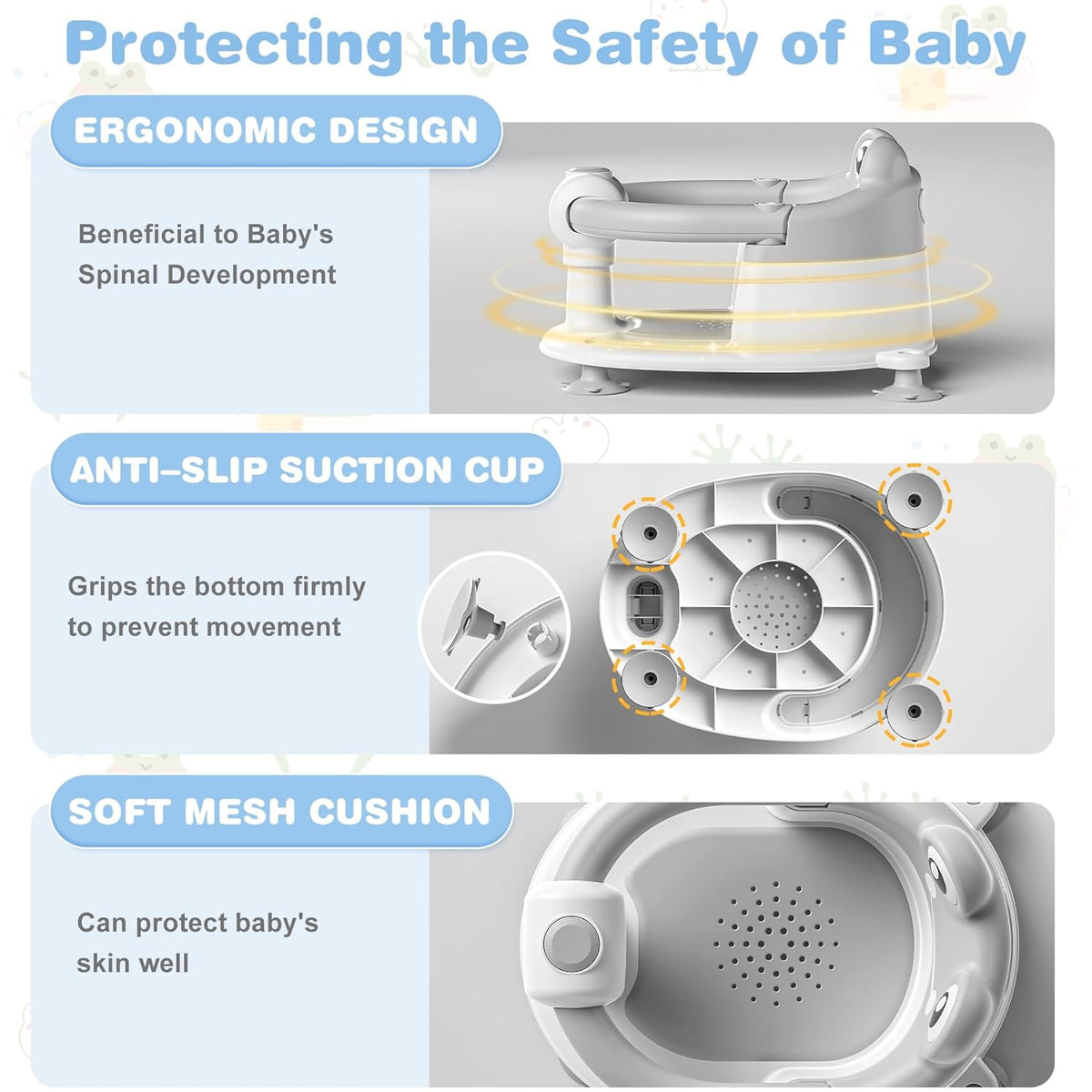 Baby Bath Seat for Babies 6 Months & up Non-Slip Toddler Bath Seats for Sitting Up Infant Bathtub