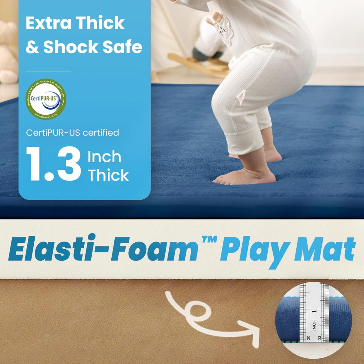 Ultra Soft Baby Play Mat,1.3" Thick Elasti-Foam 59"×71" Playpen Mat for