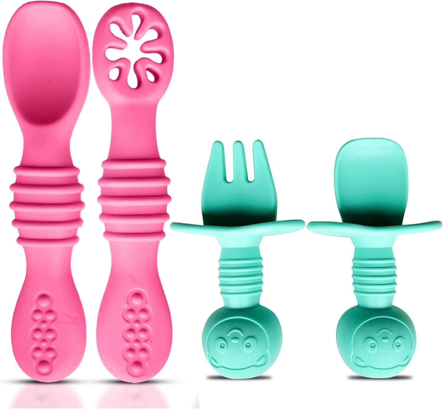 4pc Silicone Baby Spoons Self Feeding Baby Utensils 6-12 Months - 3 Baby Spoon - 1 Baby Fork