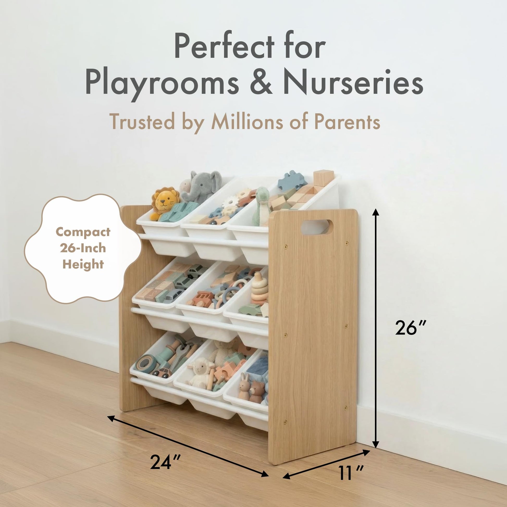 Humble Crew Kids Toy Organizer with 9 Bins, 3 Tier Storage for Playroom