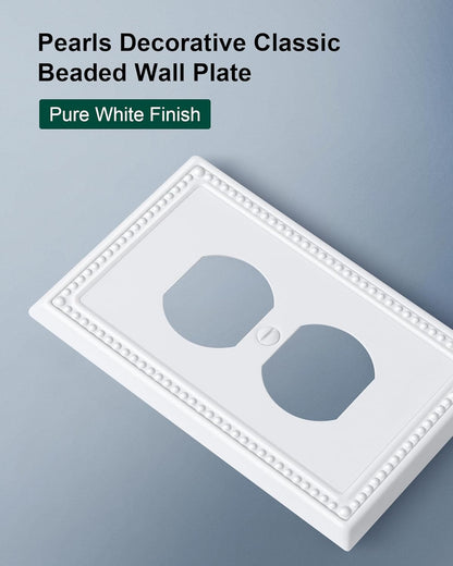 2-Pack Duplex Outlet Cover Plate, Pure White Metal Wall Plates for Electrical Outlets, 1 Gang