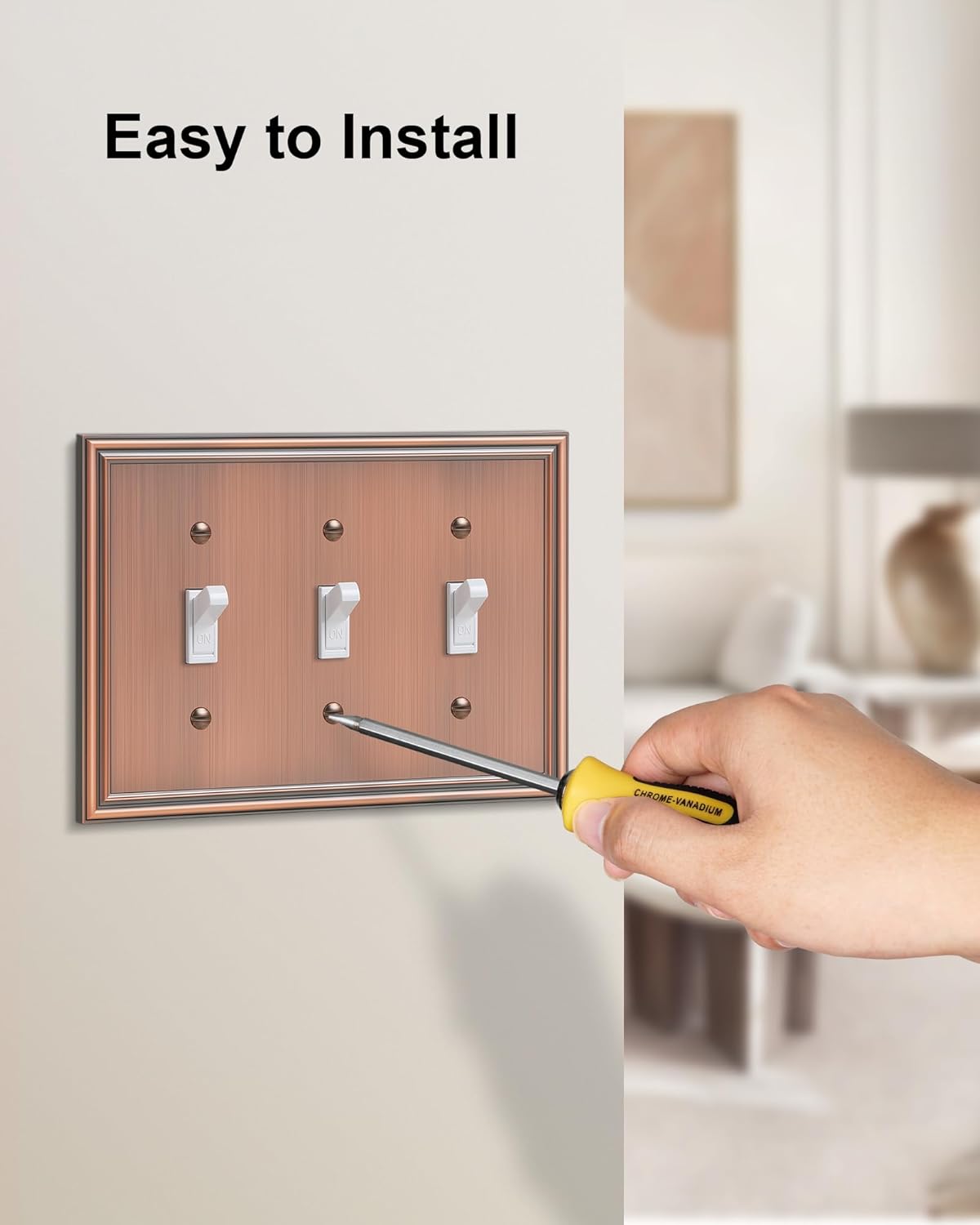 2-Pack Triple Toggle Light Switch Cover Plate, Durable Solid Zinc Alloy Decorative Switch Plate