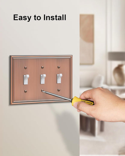 2-Pack Triple Toggle Light Switch Cover Plate, Durable Solid Zinc Alloy Decorative Switch Plate