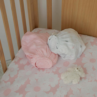 Gllquen Baby Muslin Mini Crib Sheets 3 Pack, Breathable Pack and Play Sheets Fitted Soft Cozy