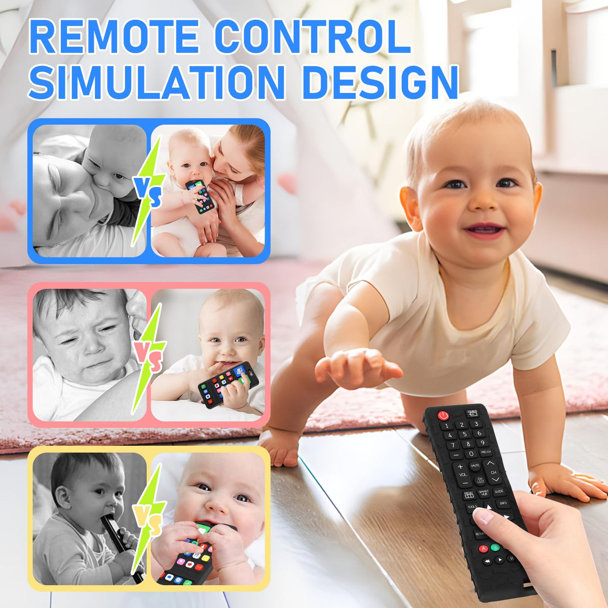 Teething Toy for Baby 3 6 12 18 Months, Realistic Remote Control and Mobile Phone Baby Teether Toy