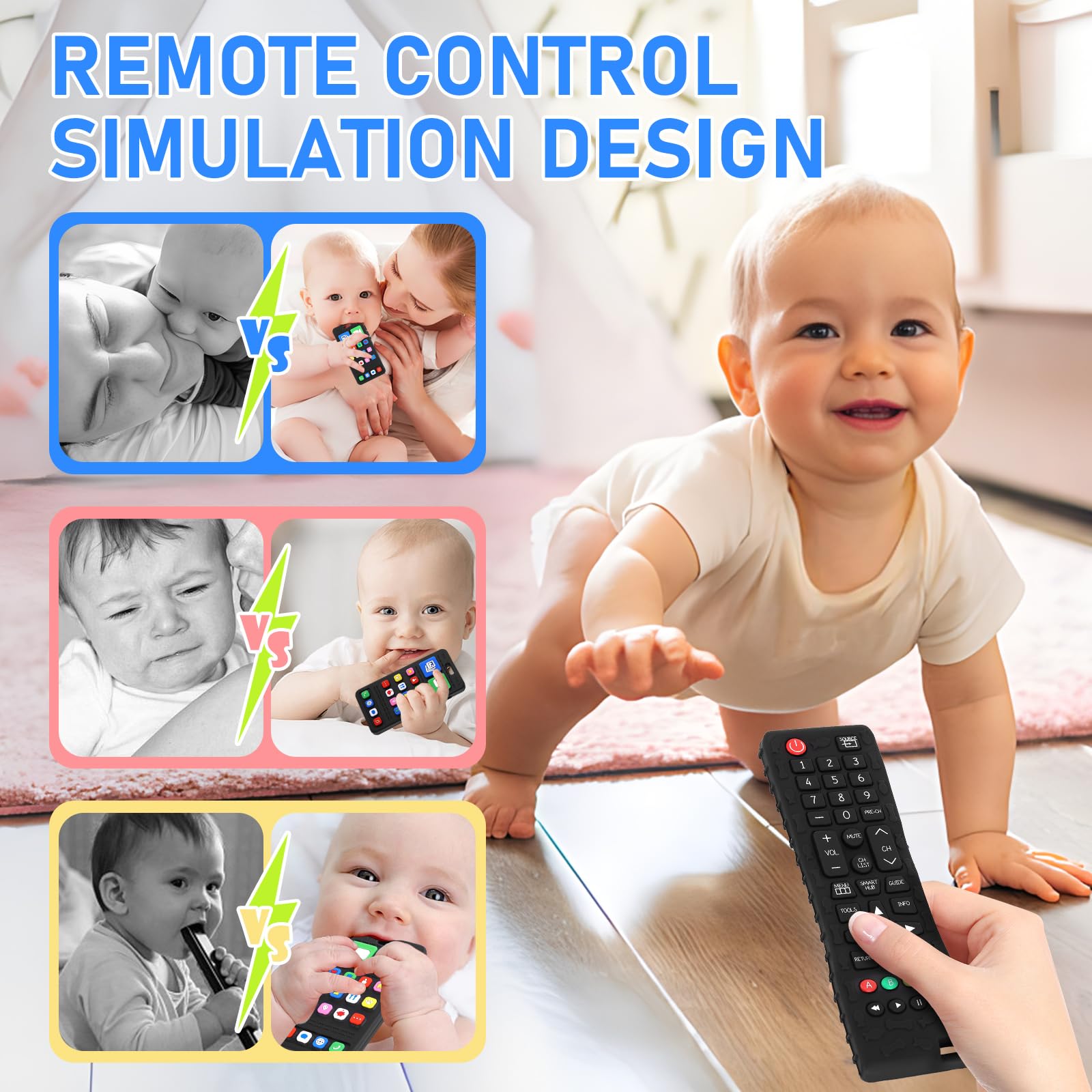Teething Toy for Baby 3 6 12 18 Months, Realistic Remote Control and Mobile Phone Baby Teether Toy