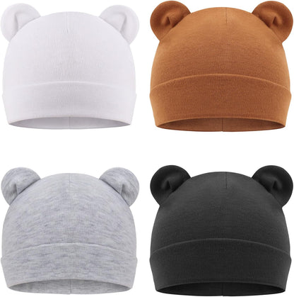 DRESHOW BQUBO 4 Pieces Baby Beanie Newborn Toddler Soft Cute Knit Hat Hospital Hats for Baby Boys
