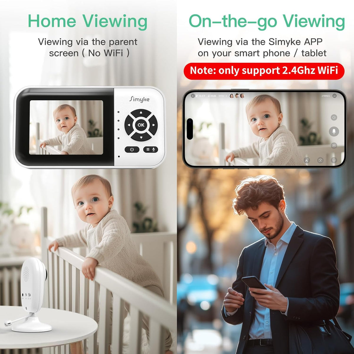 Smart Video Baby Monitor with Camera and Audio,Dual Mode,WiFi On/Off Switch,2.8inch