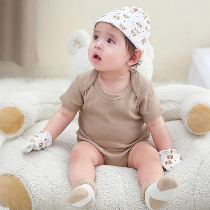 Baby Bodysuit 6 Pack Soft Mixed Ribbed Short Sleeve Romper Infant Boy Girl Clothes Set