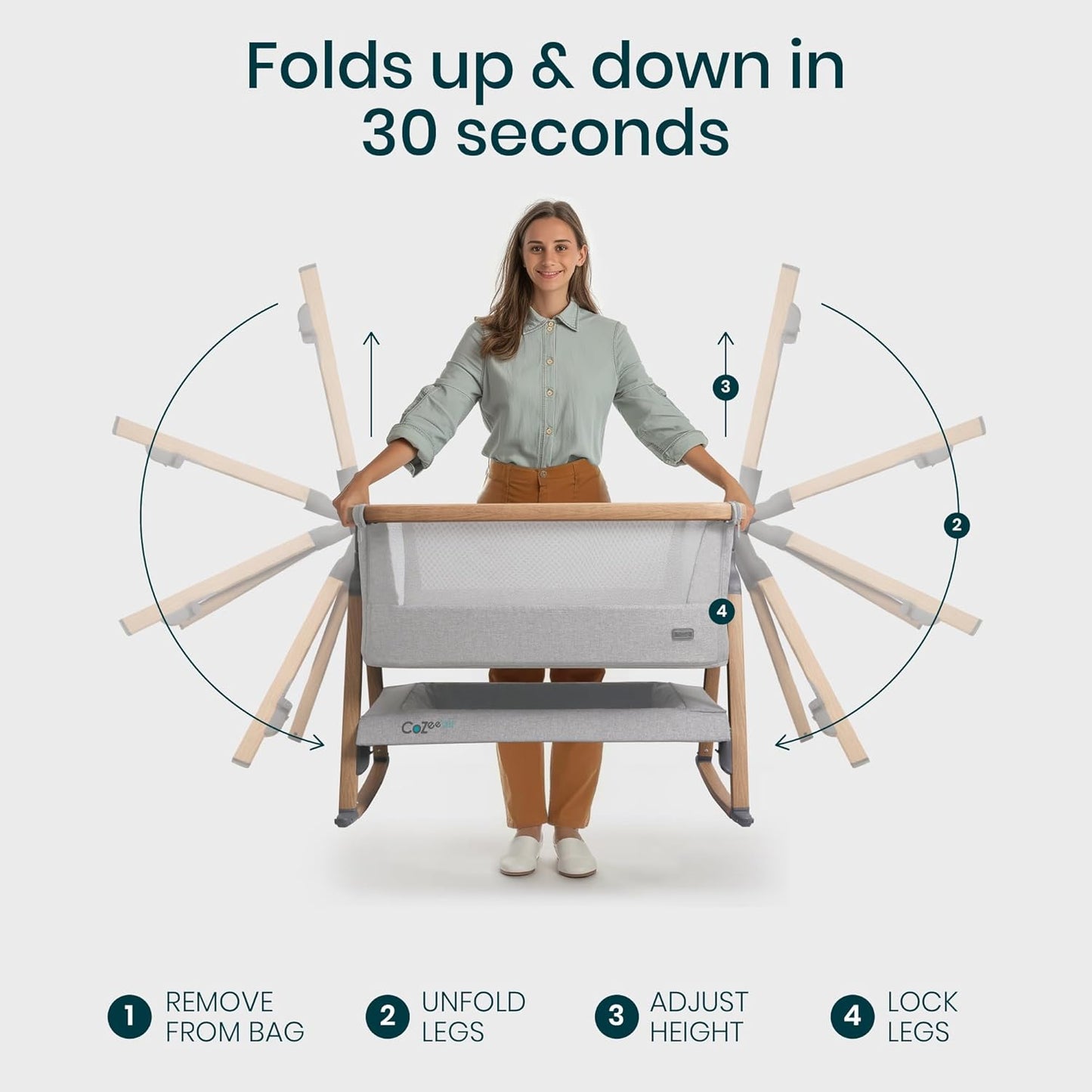CoZee® Air Baby Bassinet & Bedside Sleeper - Rocking Bassinet for Baby, Fast-Folding with Travel