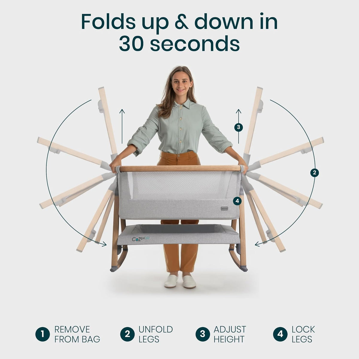 CoZee® Air Baby Bassinet & Bedside Sleeper - Rocking Bassinet for Baby, Fast-Folding with Travel