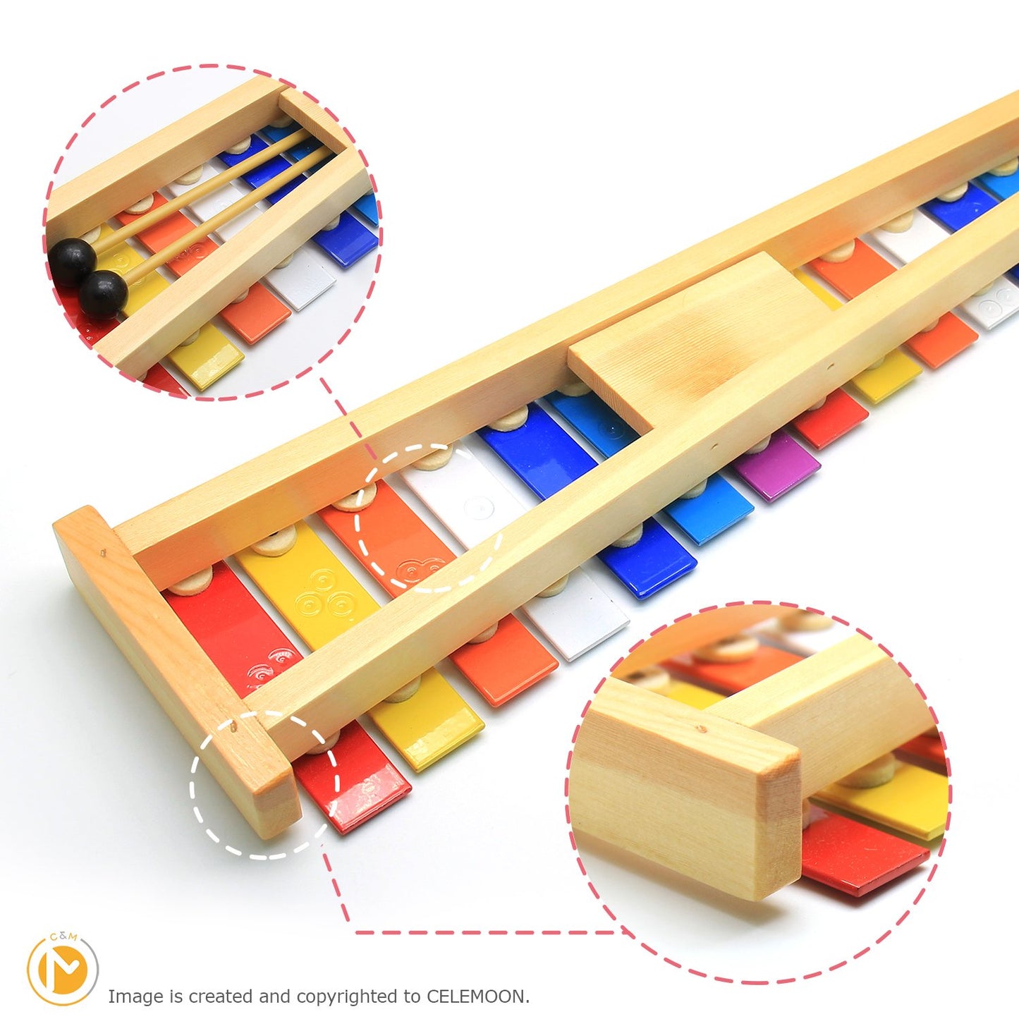 CeleMoon 15 Tone Natural Wooden Xylophone for Kids Toddlers Adults, Metal Bar Glockenspiel with