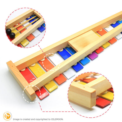 CeleMoon 15 Tone Natural Wooden Xylophone for Kids Toddlers Adults, Metal Bar Glockenspiel with